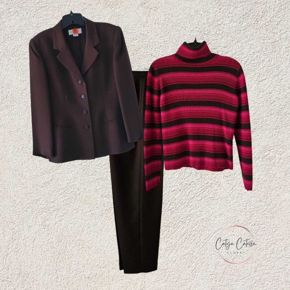 Petite Sophisticate LS Striped Ribbed Turtleneck Top | Like New | SP | Pink BRN - Picture 15 of 15